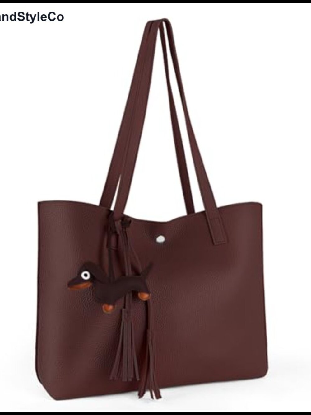 Women Faux Leather Tote Shoulder Bag, Large Capacity Tassel Handbag